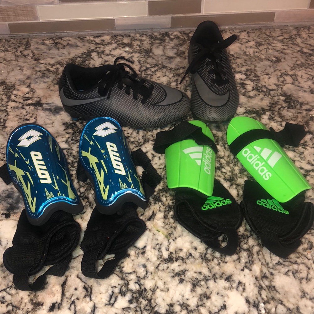 Soccer cleats and shin guards